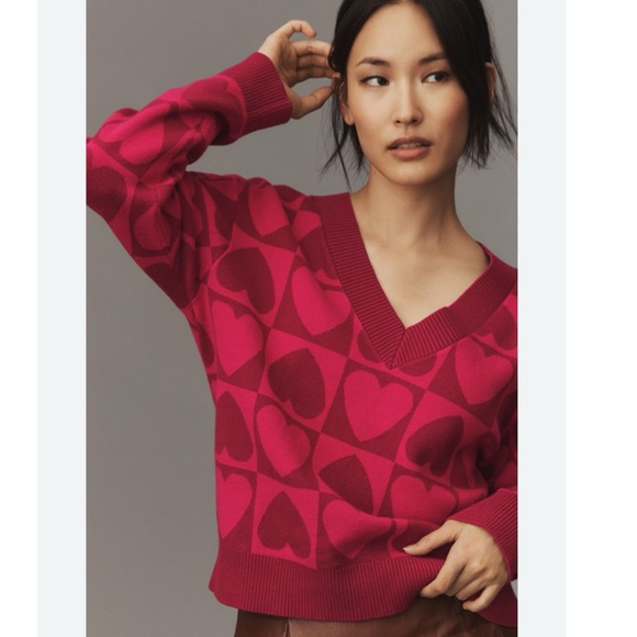 NWT Anthropologie English Factory Checkered Heart Sweater size L - Picture 3 of 12